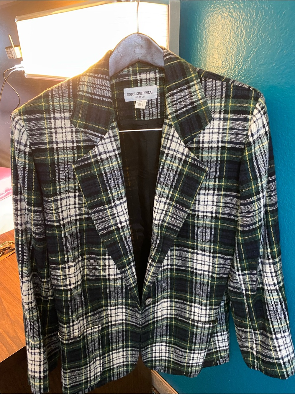 Green Plaid Tailored Women's Blazer